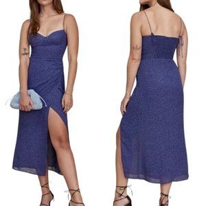 REFORMATION Dress Kourtney Floral Midi Tie Shoulder Hyacinth Size 8